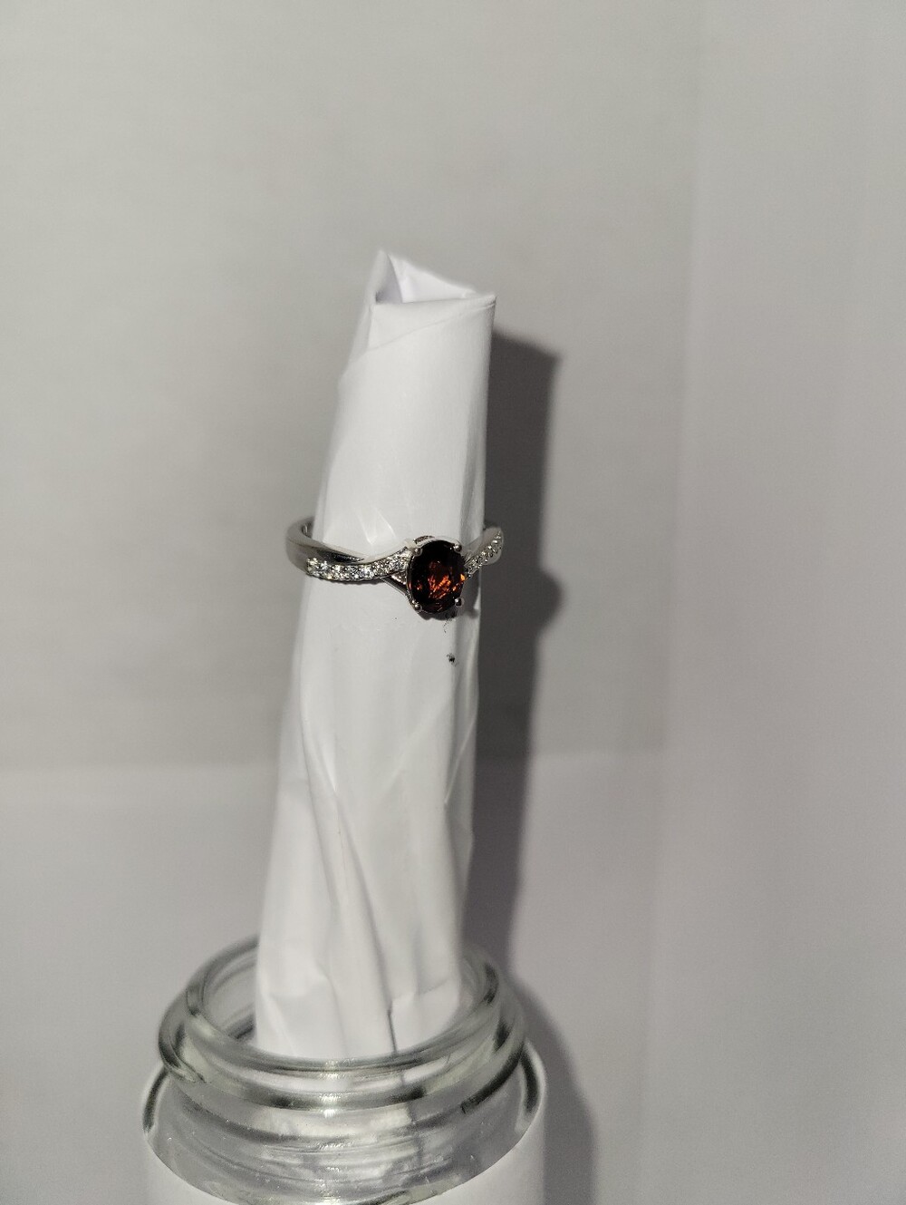 Red Zircon Moissanite Ring In Rhodium Over Sterling Silver